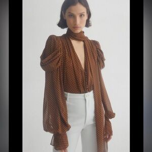 Nwot ACLER
Swansea Polka Dot Tie-neck Blouse In Brown